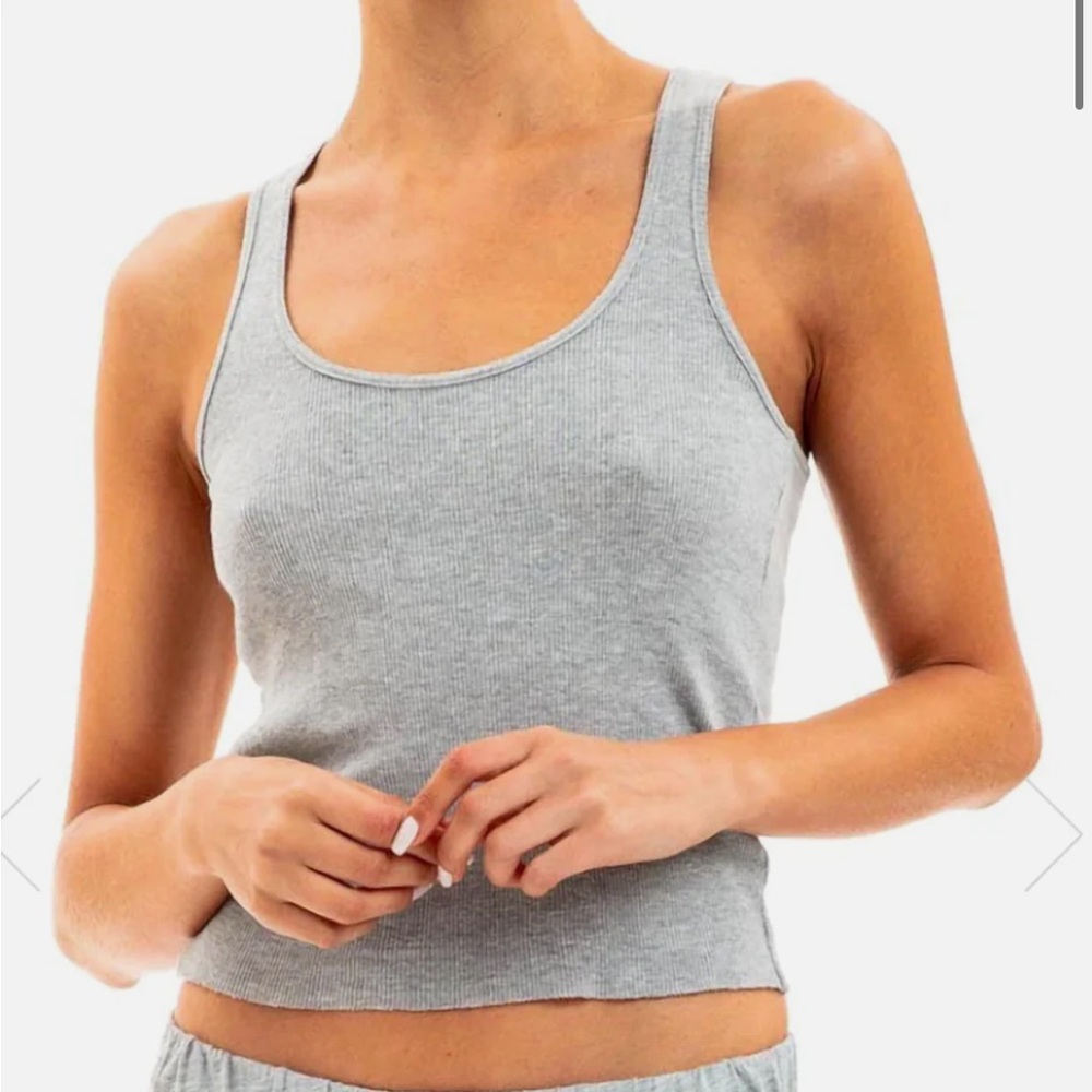 Eterne Ribbed Racerback Tank In Heather Grey